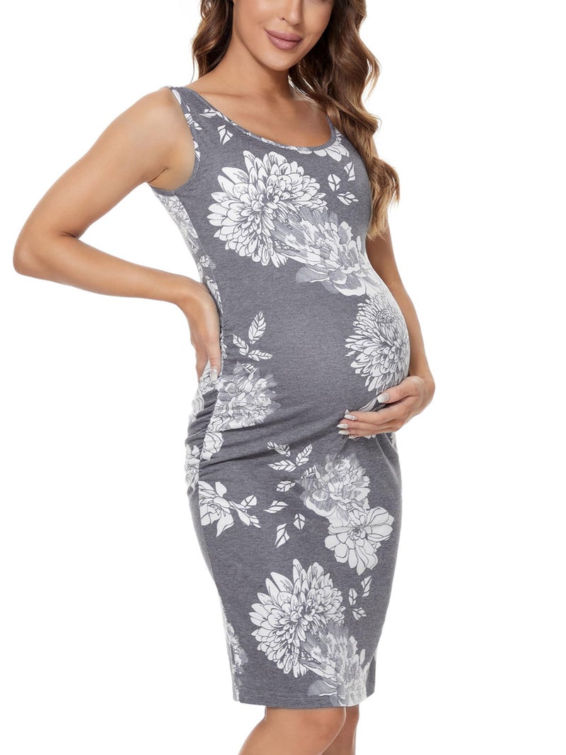 Liu & Qu Women's Maternity Sleeveless Tank Dresses Side Ruching Bodycon Dress for Daily Wearing or Baby Shower - Image 2
